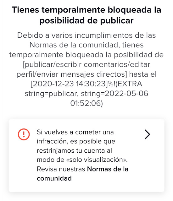 Este mensaje es cuando no nos permitieron publicar mas en Tiktok, grave falla