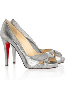 Christian Louboutin’s silver lamé leather peep-toe pumps