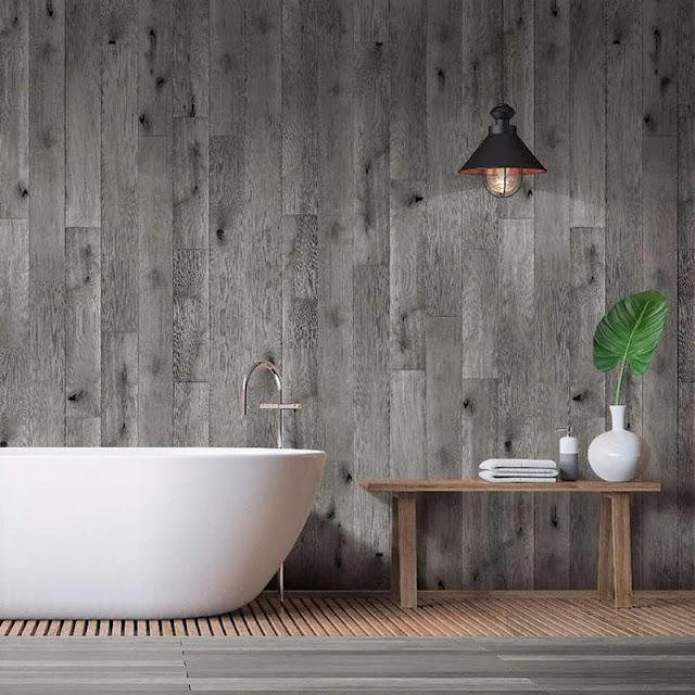 design wallpaper kayu untuk bilik mandi
