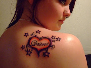 heart star tattoo elbow for women