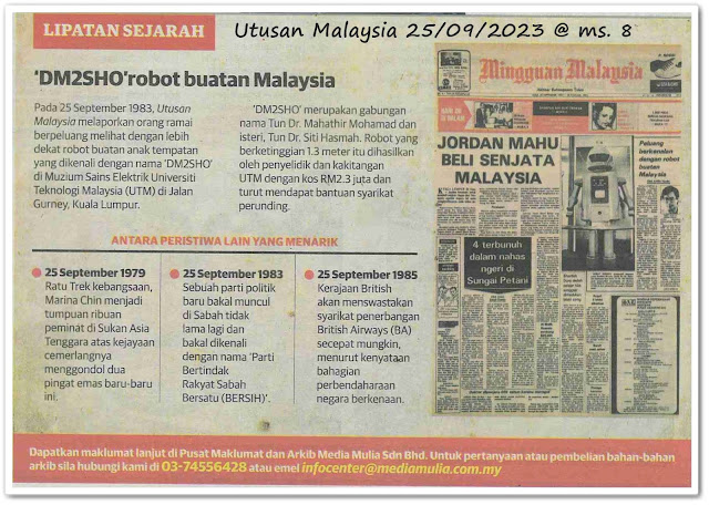 Lipatan sejarah 25 September - Keratan akhbar Utusan Malaysia 25 September 2023