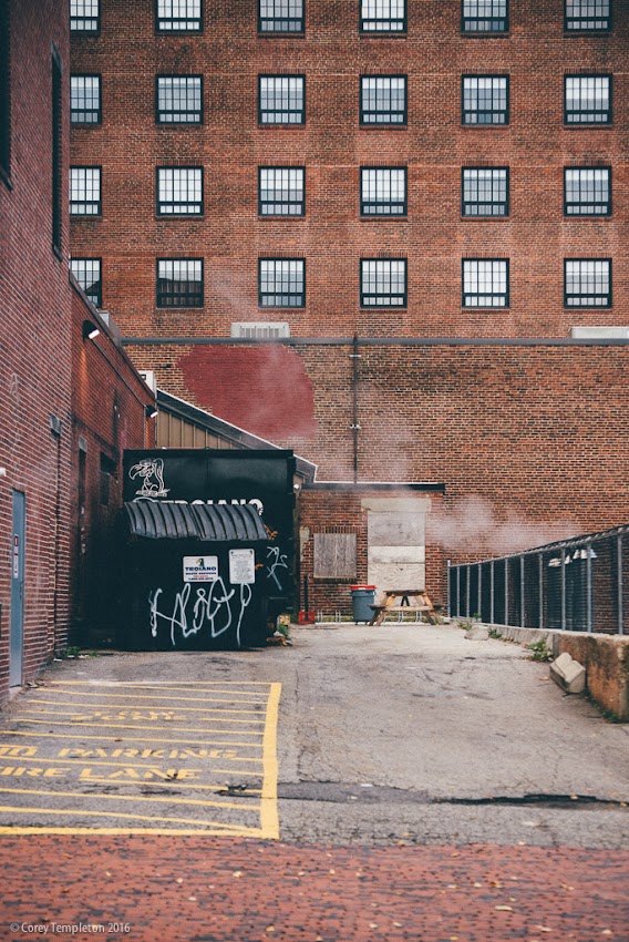 Portland Maine USA November 2016 photo by Corey Templeton. A cozy alleyway off of Forest Avenue. Looks like a spot to film a scene in a gritty crime drama.