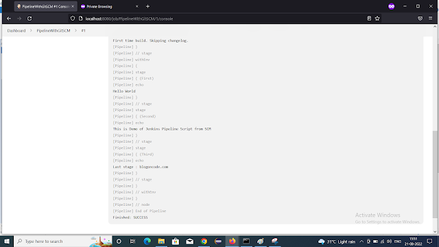 Console output of jenkins pipeline from SCM