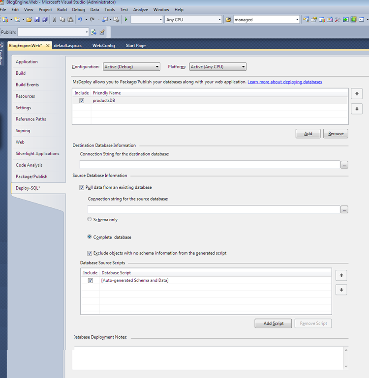 Deploy SQL tab