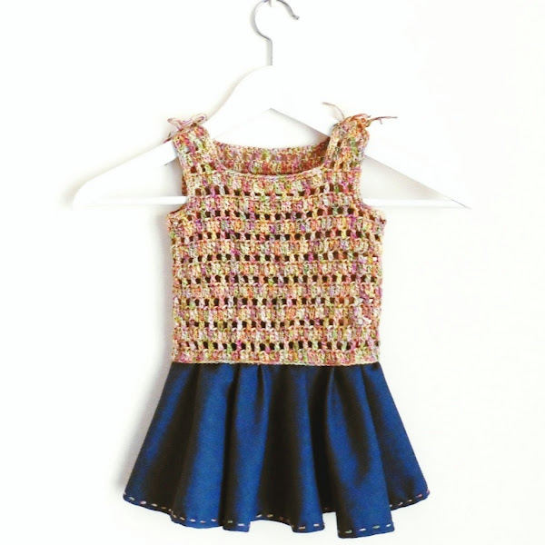 VESTIDO PARA NIÑAS A CROCHET Y TELA