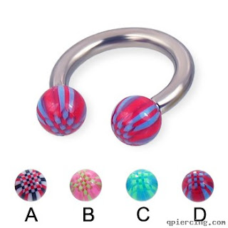 Acrylic checkered ball titanium horseshoe barbell, 10 ga