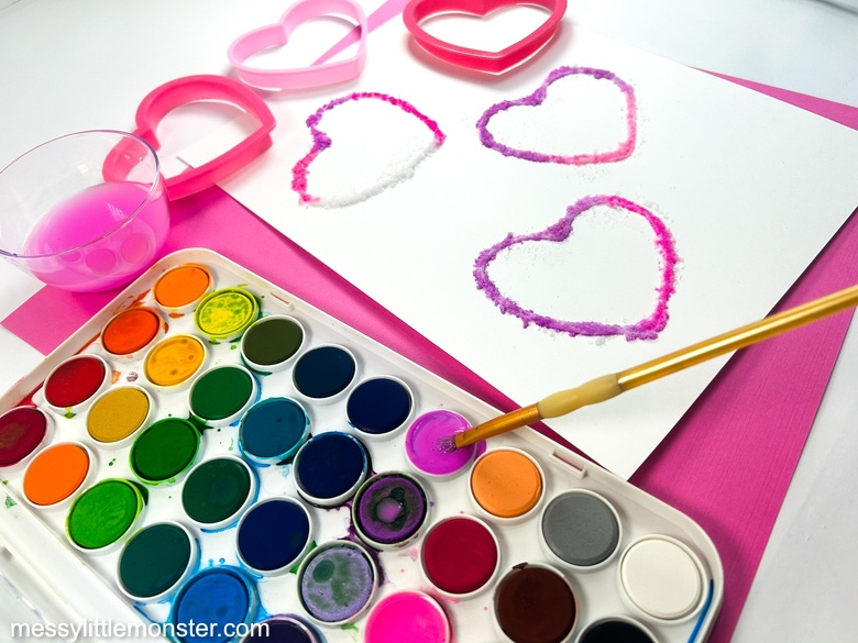 Salt painting heart art - easy preschool valentine craft