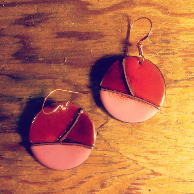 Red, Orange and pink enameled earrings