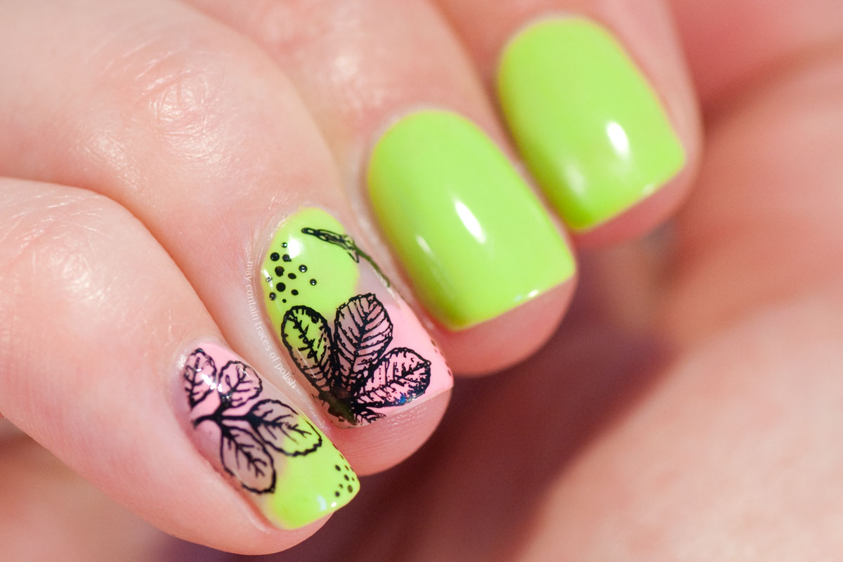 Neon Summer Nail Art Design with Maniology Botanical stamping plate BM-S321