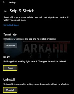 Reset or Uninstall app Snip & Sketch