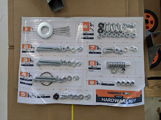 the kit has multiple nuts and bolts organized by when they will be used in assembly