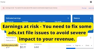 Earnings at risk - You need to fix some ads.txt file issues to avoid severe impact to your revenue.