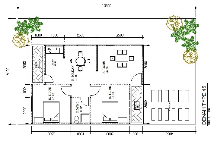 GAMBAR DENAH  RUMAH  TYPE 45 DAN UKURANNYA  freewaremini