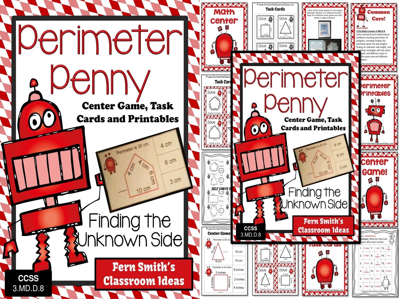 Perimeter and Area Mega Math Pack - Printables, Center Game and Task Cards 