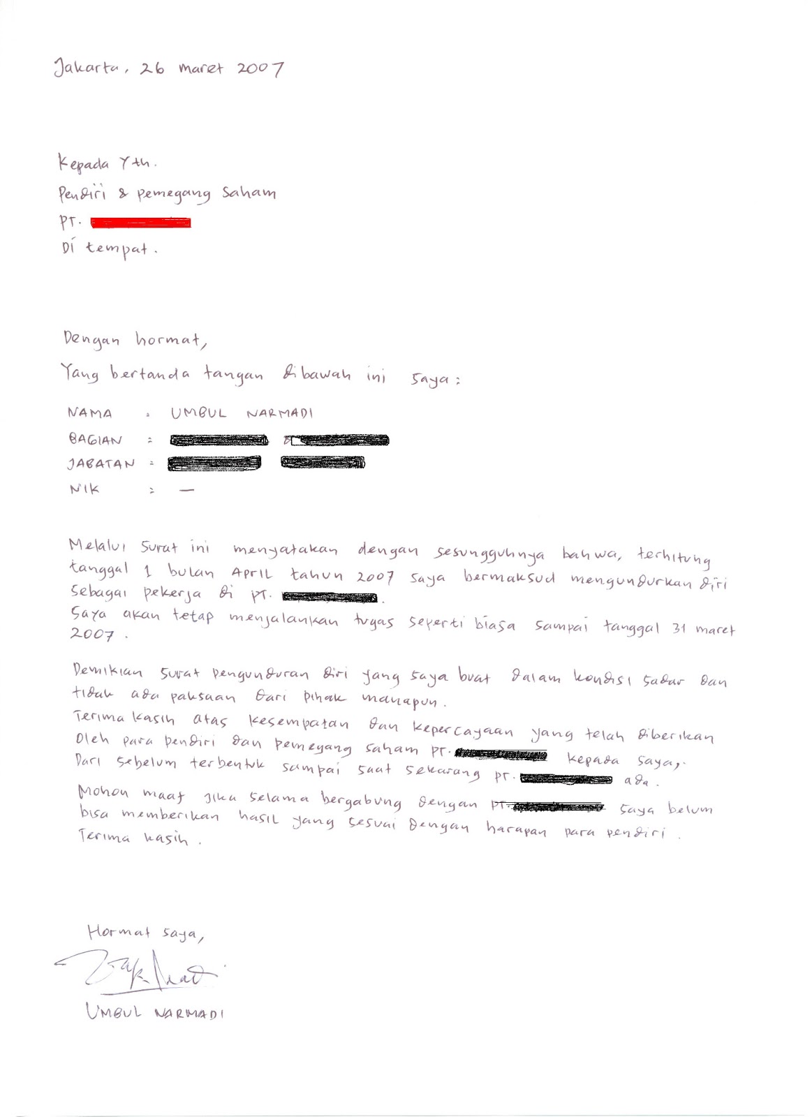 Contoh Surat Pengunduran Diri Terbaik, Terunik yang jarang 