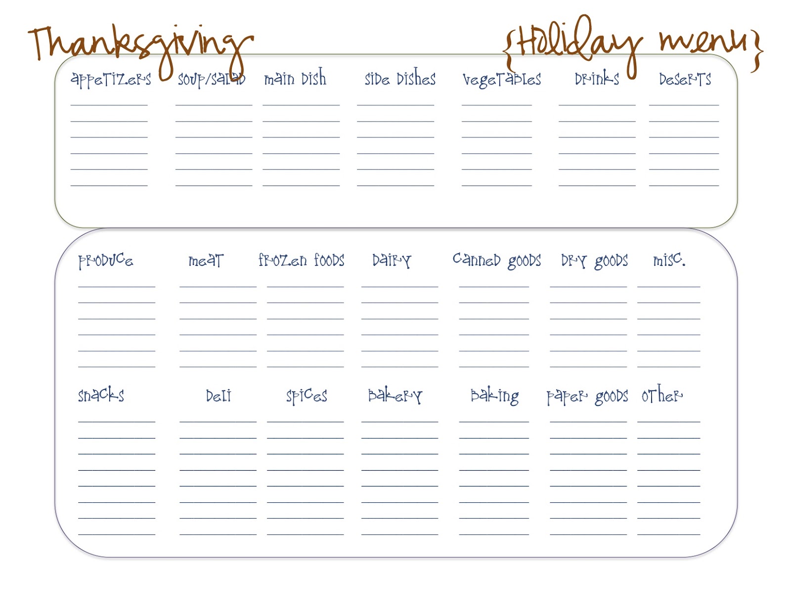 Thanksgiving Menu Templates