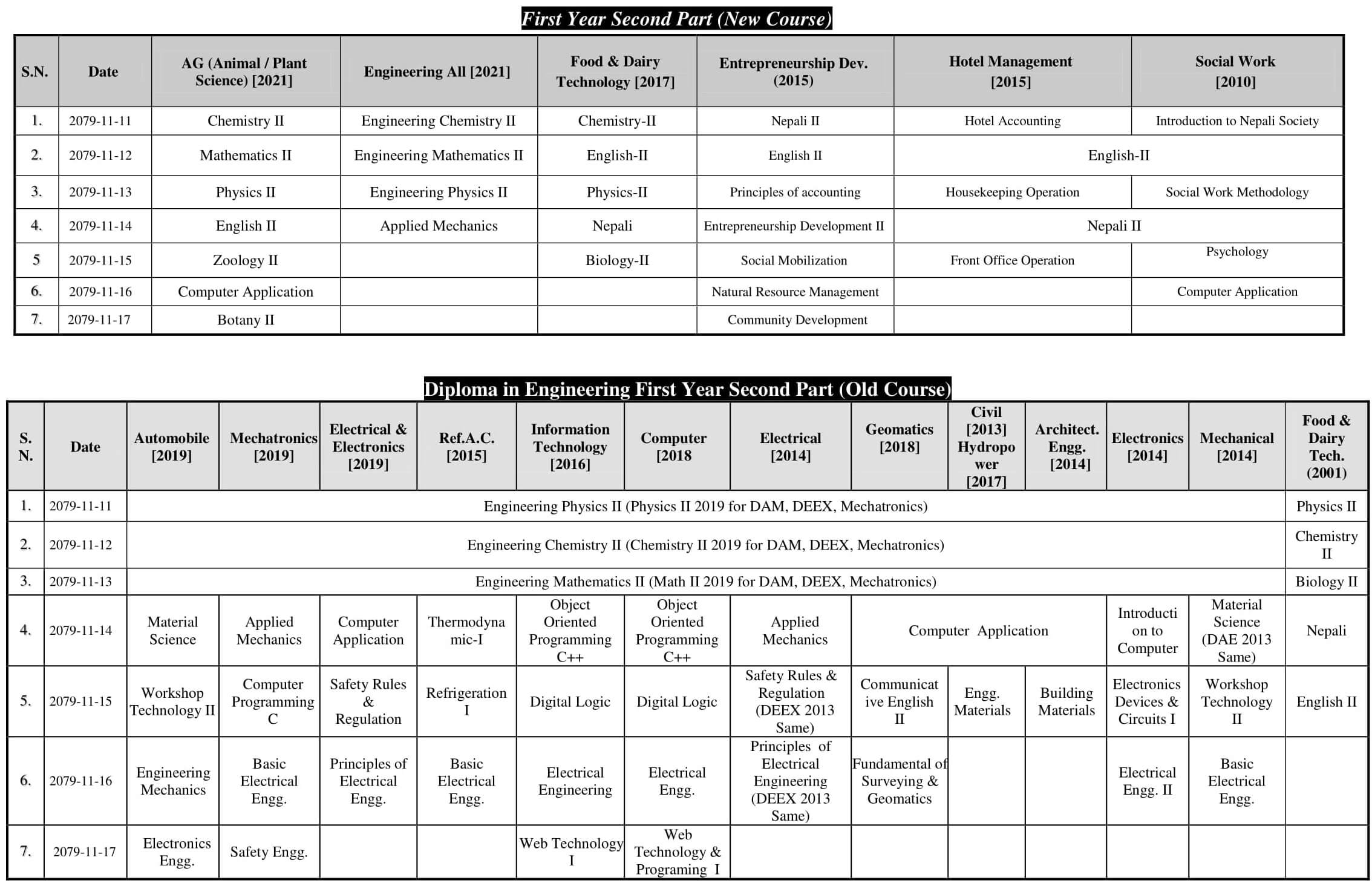 CTEVT Diploma Level First and Second Year Exam Routine