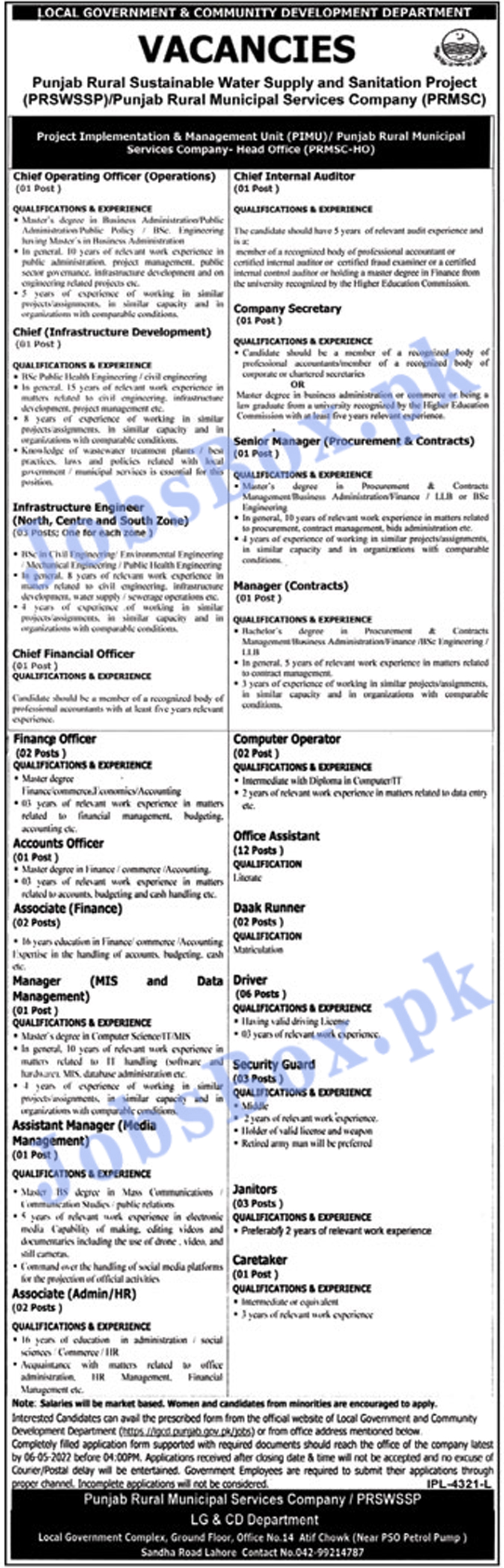 Local Government Punjab jobs 2022 Application Form