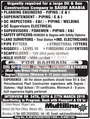 Large Oil & Gas Construction company Jobs for KSA