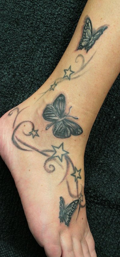 Black Butterfly Tattoo Designs On Feet