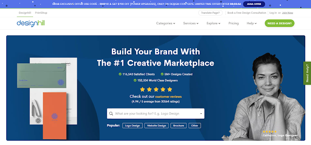 Image of Design Hill's home page which is among one of the most popular freelancing websites in India