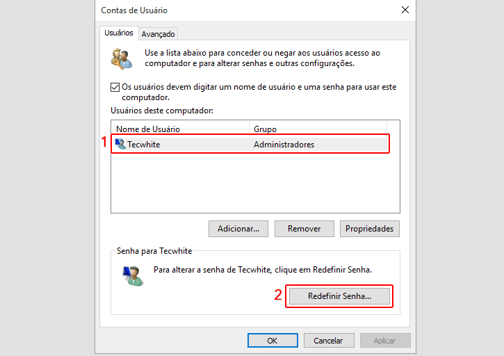 Contas de usuário Windows 10