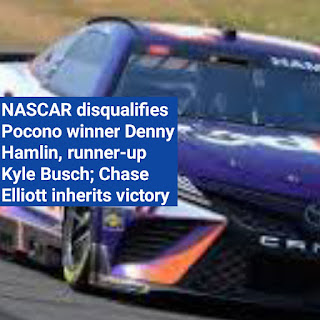 Pocono winner disqualified by NASCAR Denny Hamlin finished second to Kyle Busch, while Chase Elliott took the victory.
