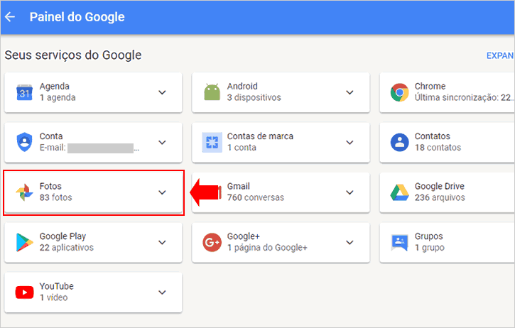 Visualizando a quantidade de Fotos no Painel do Google