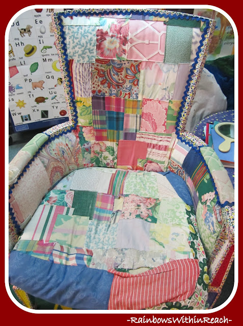 photo of: Quilted Author's Chair in the Kindergarten Classroom via RainbowsWithinReach Reading Center RoundUP 