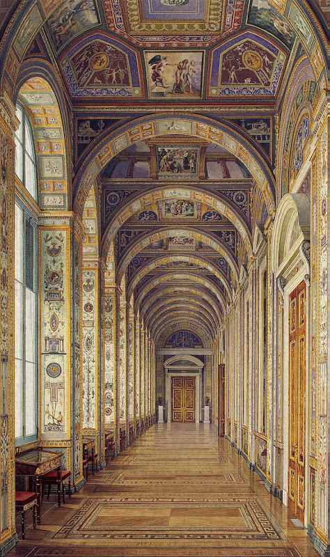 Interiors of the New Hermitage. The Raphael Loggias by Konstantin Andreyevich Ukhtomsky - Architecture, Interiors Drawings from Hermitage Museum