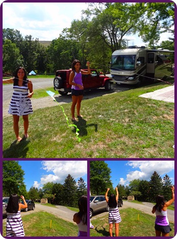 girls flying kites