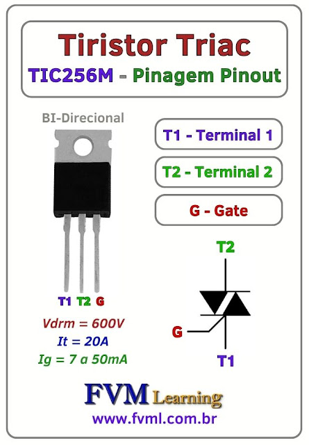 Pinagem-Pinout-Tiristor-Triac-TIC256M-Características-substituição-fvml