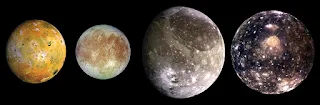 The Galilean Moons in order-Io, Europa, Ganymede and Callisto