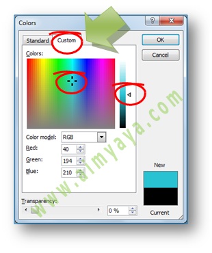 Gambar: Cara Memilih kustom warna garis melalui dialog colors Microsoft Word 2007