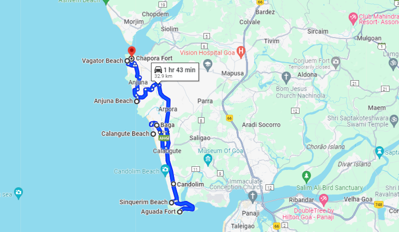 North Goa sightseeing map