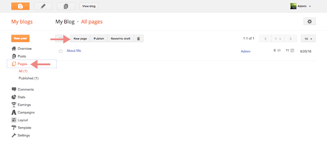 Adding a new static Blogger page static home page