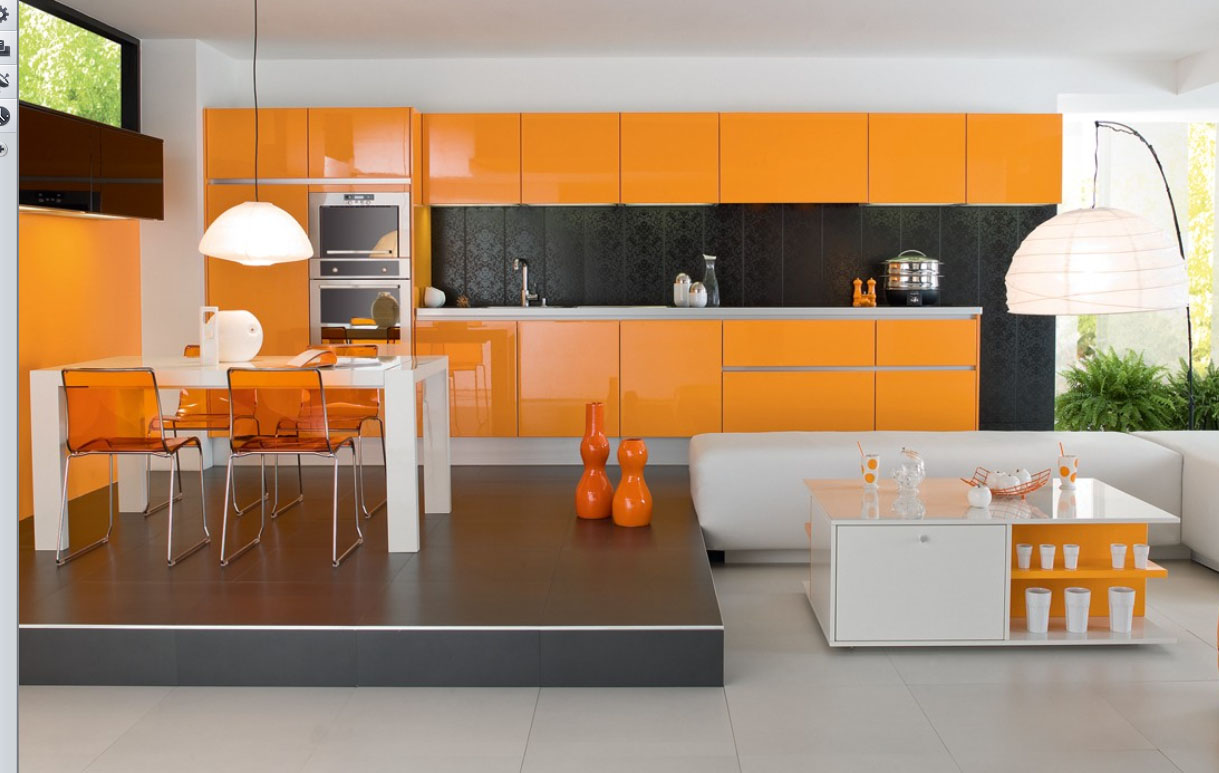 modern house: luxury orange interior design kitchen