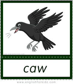 Animal sounds flashcards - caw - crow -- printable ESL resources