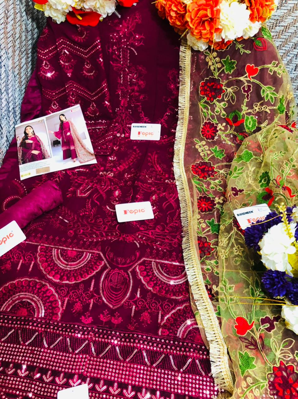 Rosemeen Flowerpot D 5121 Fepic Georgette Pearl Work Pakistani Salwar Suits