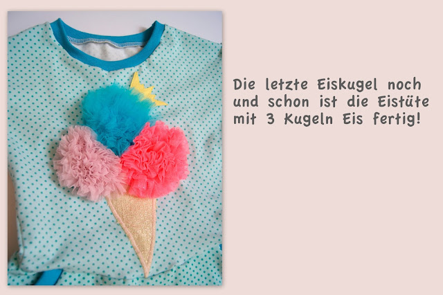 Sommerkleid, Eis-Applikation, Eiskugeln aus Tüll, Näh-Blogger Themenwoche Urlaub mit Kindern, free Tutorial, Nähanleitung, 