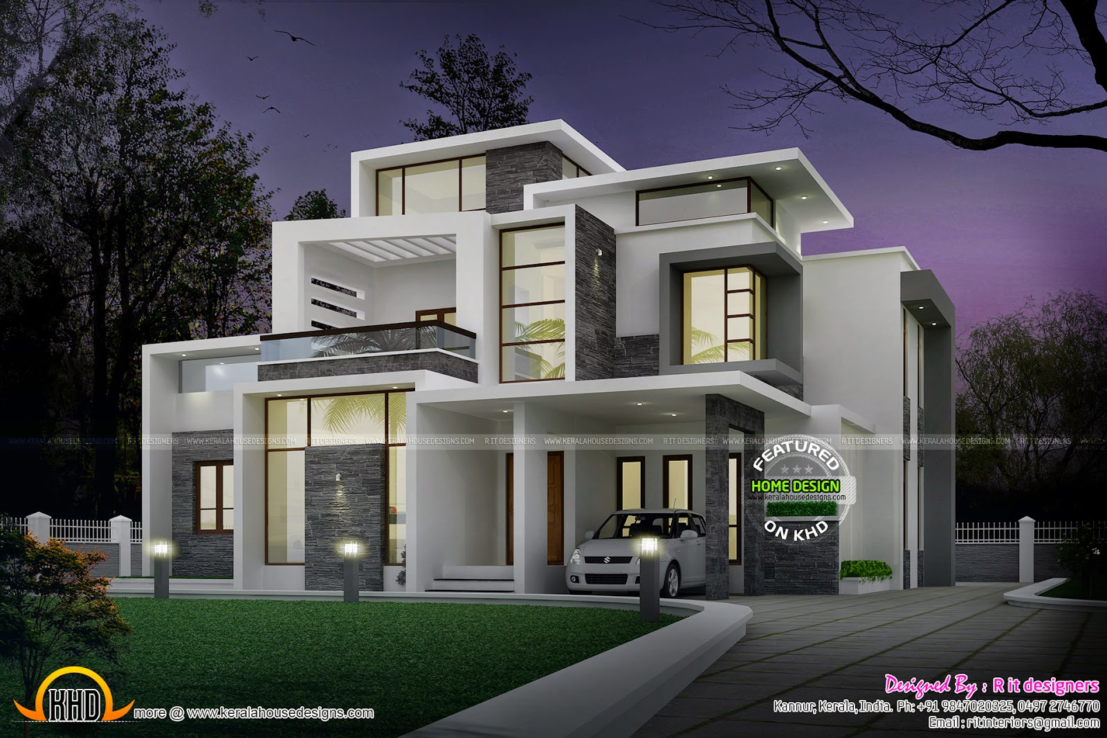 Grand contemporary home design  Kerala home design and floor plans