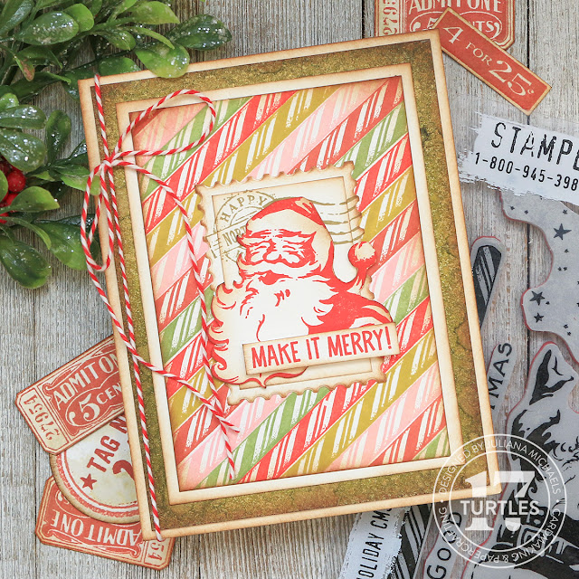 Make It Merry Candy Cane Background Christmas Card by Juliana Michaels featuring Tim Holtz Stampers Anonymous Christmas 2023 Jolly Holiday