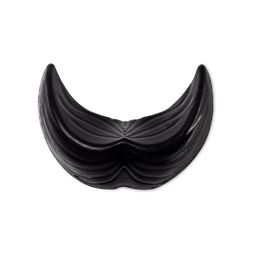 A phot of a black moustache shaped soap on a bright background