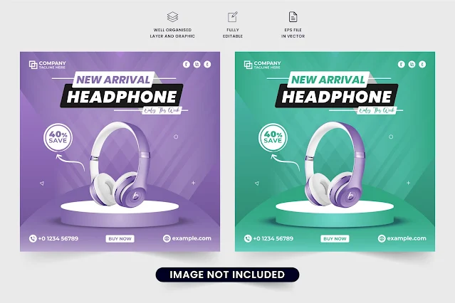 Wireless Headphone Social Media Post free download