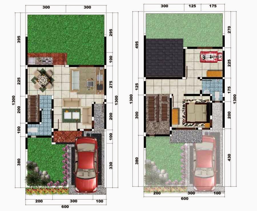 5 Denah  Rumah  Sederhana  2 Lantai dengan Lebar Muka Sempit  