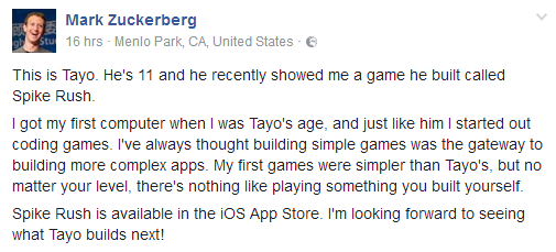 Mark Zuckerberg shares photo of 11 year old Nigerian boy who built a game 