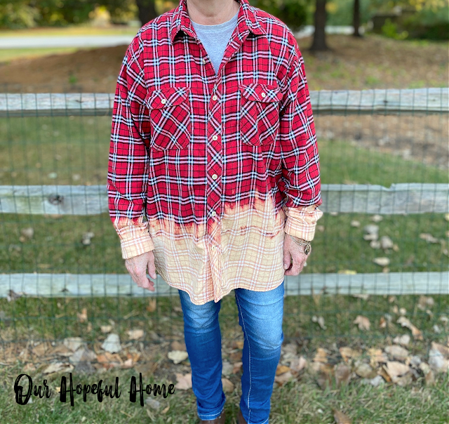 DIY bleached red plaid flannel shirt