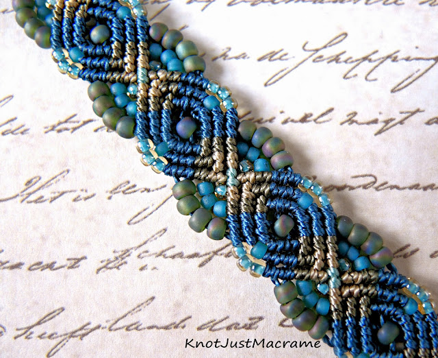 Peacock micro macrame bracelet by Sherri Stokey of Knot Just Macrame.