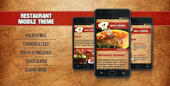 Restaurant Mobile Theme Meat&Recipes - Mobile Site Templates