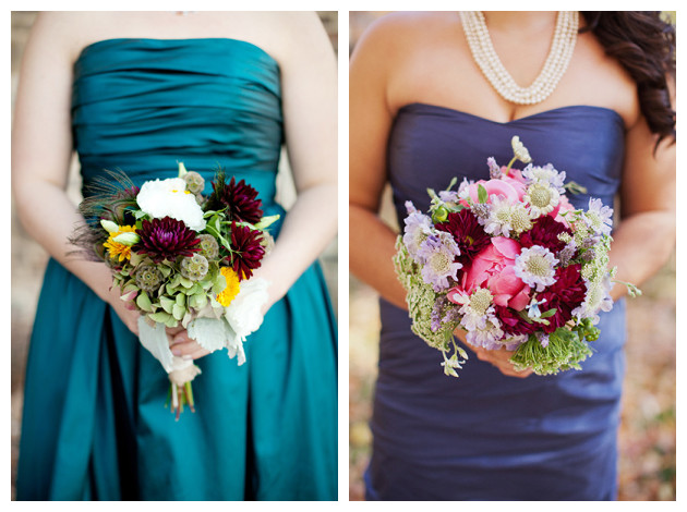 Bouquets for Different Blue Bridesmaid Dresses